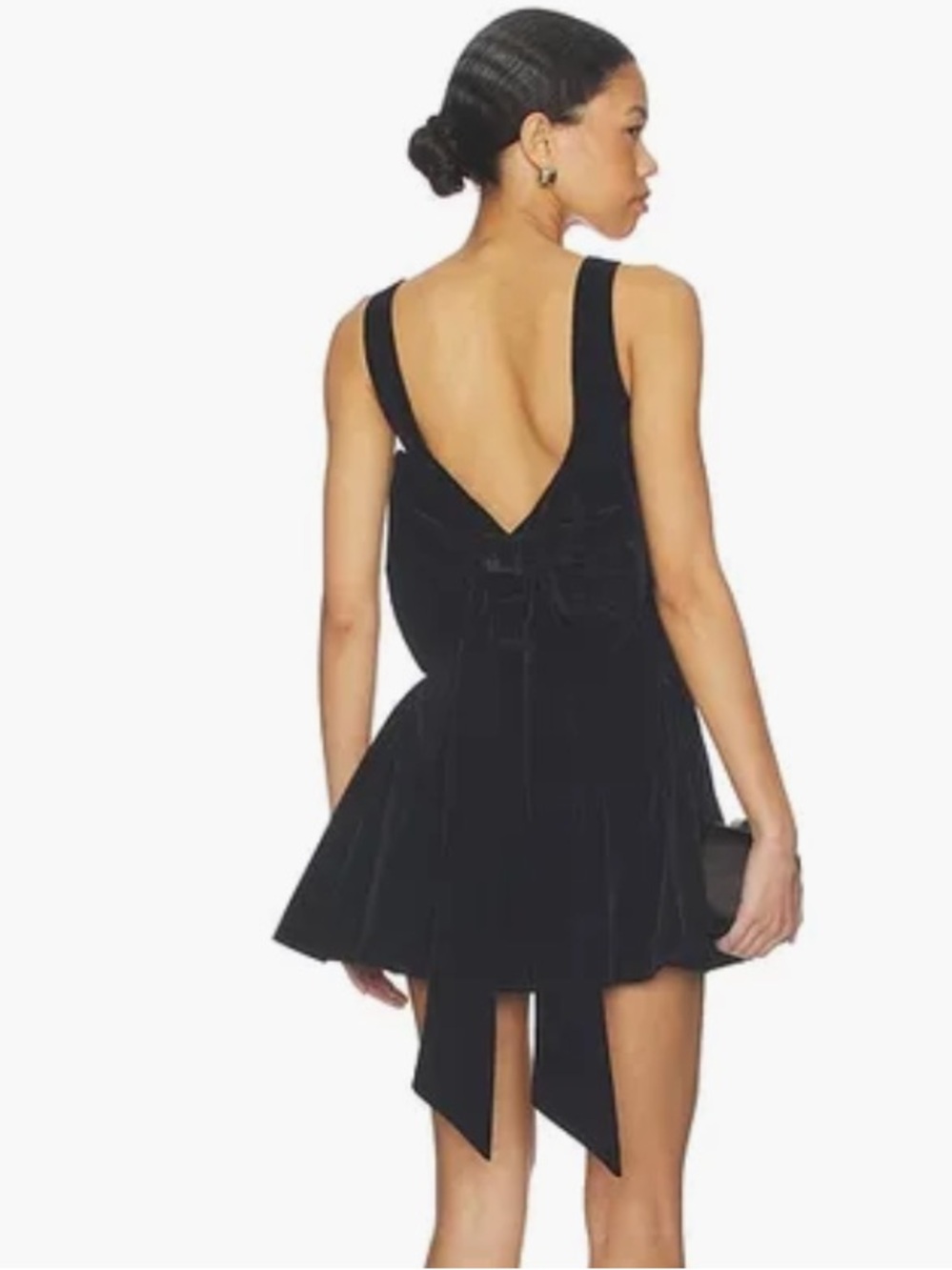 More to Come Estella Bow Back Black Velvet Square-Neck Mini Dress NWOT